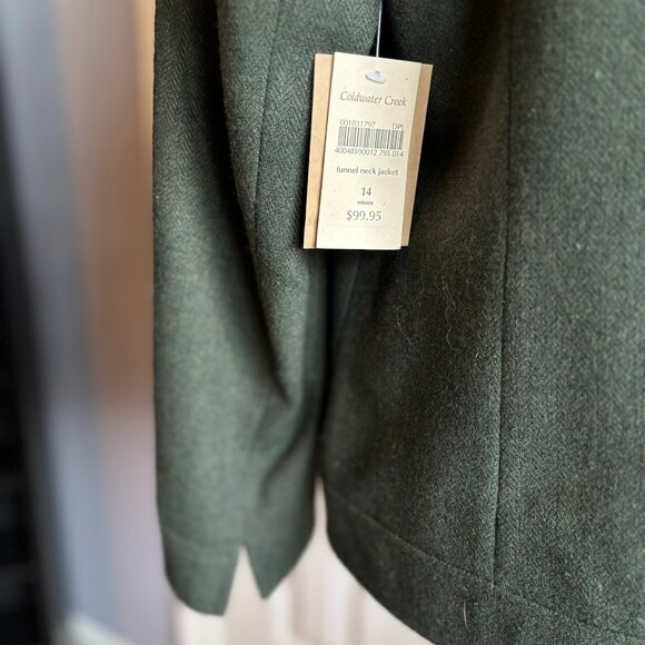 Coldwater Creek Funnel Neck Wool Blend Jacket, Olive Green, Size 14, NWT - Picture 5 of 11